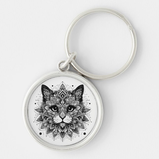 Mandala-Muster-Katze-Design Schlüsselanhänger (Vorne)