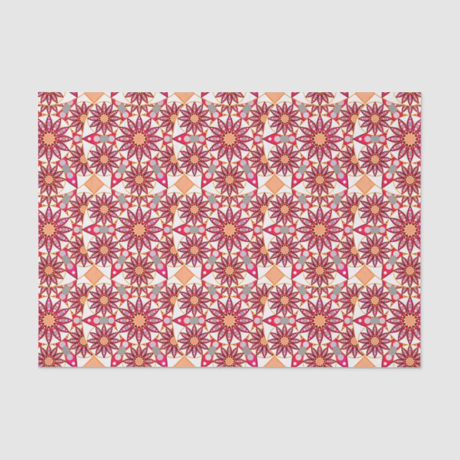 Mandala-Muster, Korallen, Pfirsich, Weiß und Grau Seidenpapier (Vorderseite)