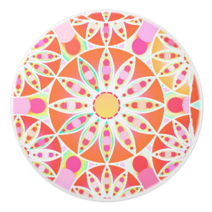 Mandala-Muster, Korallenorange, Rosa, Gold Keramikknauf