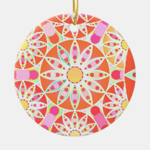 Mandala-Muster, korallenrot, rosa, gold Keramikornament