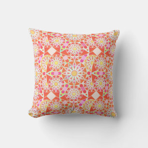 Mandala-Muster, korallenrot, rosa, gold Kissen