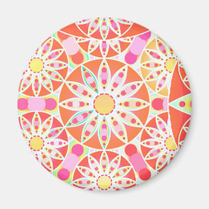 Mandala-Muster, korallenrot, rosa, gold Magnet