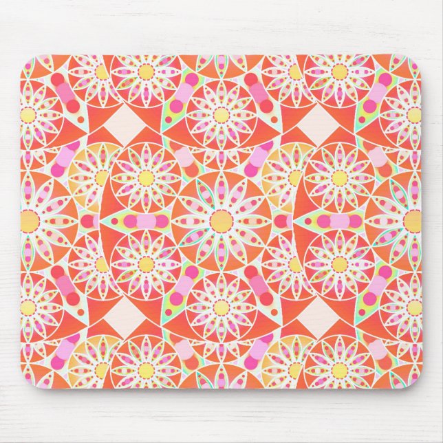 Mandala-Muster, korallenrot, rosa, gold Mousepad (Vorne)