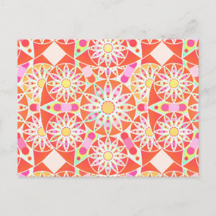 Mandala-Muster, korallenrot, rosa, gold Postkarte