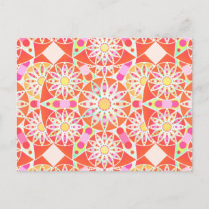 Mandala-Muster, korallenrot, rosa, gold Postkarte
