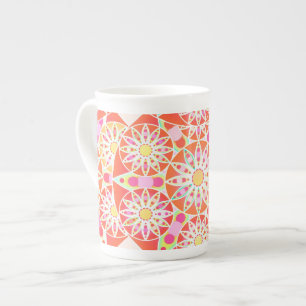 Mandala-Muster, korallenrot, rosa, gold Prozellantasse