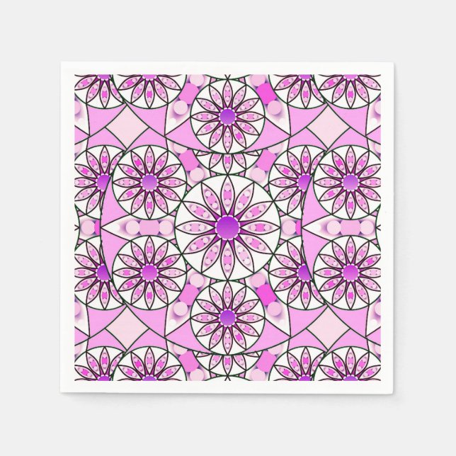 Mandala-Muster, Lavendel, rosa, heißrosa, weiß Serviette (Vorderseite)