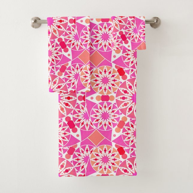 Mandala-Muster, Pink- und Korallenschattierungen Badhandtuch Set (Insitu)