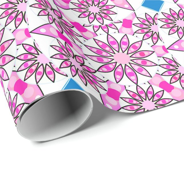 Mandala-Muster, rosa, heißrosa, kobaltblau Geschenkpapier (Rolleneckpunkt)