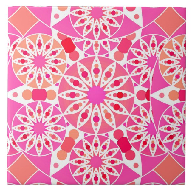 Mandala-Muster, Rosa- und Korallenfarben Fliese (Vorderseite)
