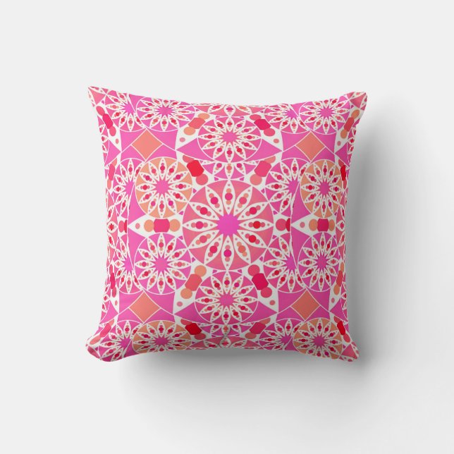 Mandala-Muster, Rosa- und Korallenfarben Kissen (Vorderseite)