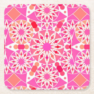 Mandala-Muster, Rosa- und Korallenfarben Rechteckiger Pappuntersetzer