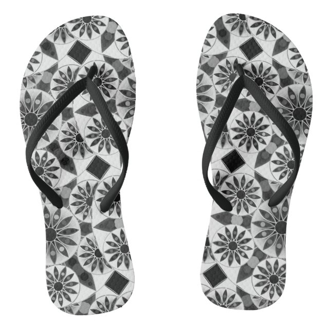 Mandala Muster , schwarz, weiß und grau / grau Flip Flops (Fußbett)