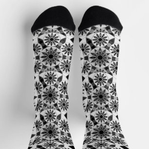 Mandala-Muster, schwarz, weiß und grau / grau Socken