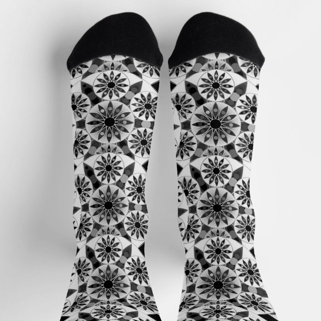 Mandala-Muster, schwarz, weiß und grau / grau Socken (Oben)