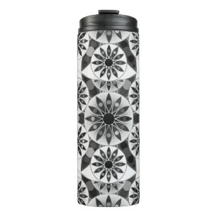 Mandala Muster, Schwarz, Weiß und Grau Thermosbecher
