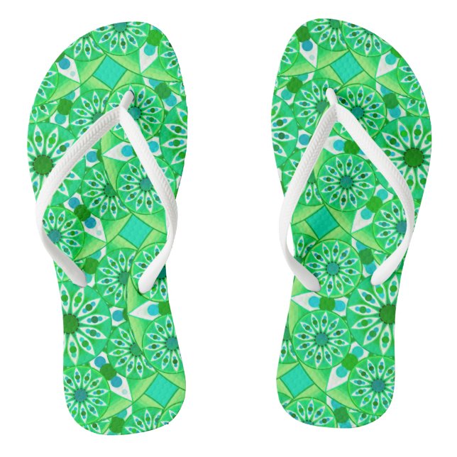 Mandala Muster, Smaragdgrün und Pfau Flip Flops (Fußbett)