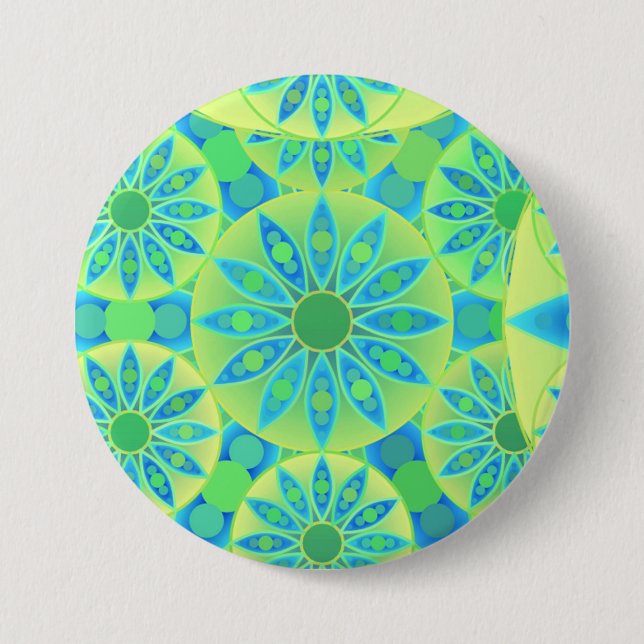 Mandala-Muster, türkis, blau, liengrün Button (Vorderseite)