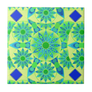 Mandala-Muster, türkis, blau, liengrün Fliese
