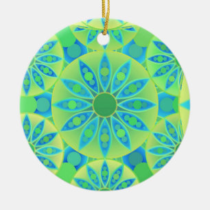 Mandala-Muster, türkis, blau, liengrün Keramik Ornament