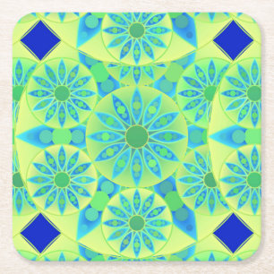 Mandala-Muster, Türkis, Blau, Limettengrün Rechteckiger Pappuntersetzer