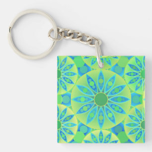 Mandala-Muster, Türkis, Blau, Limettengrün Schlüsselanhänger