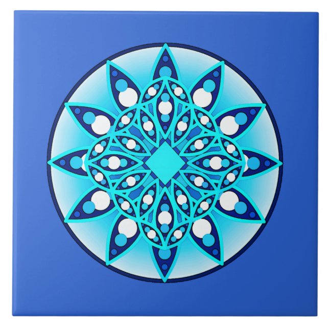 Mandala-Muster, türkis, kobaltblau und weiß Fliese (Vorderseite)