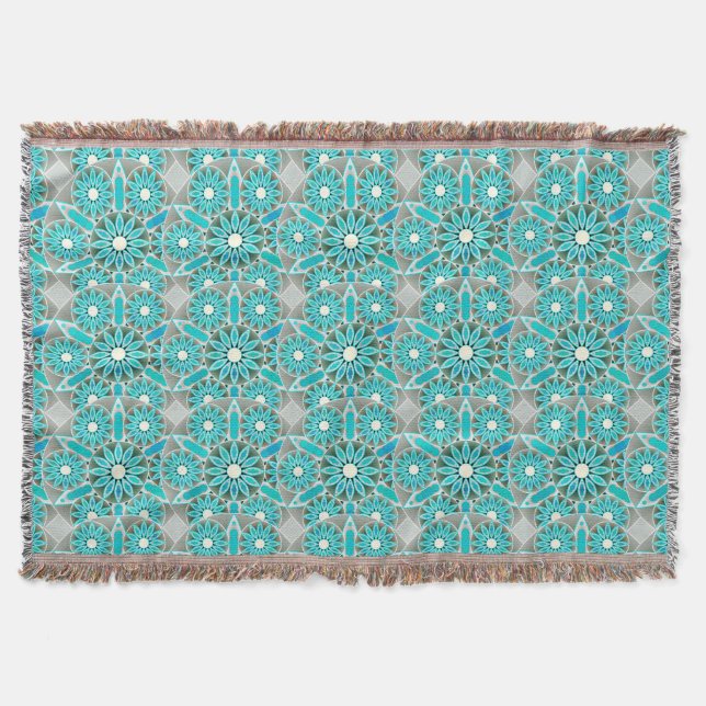 Mandala-Muster, türkis, silbergrau und weiß Decke (Vorderseite)