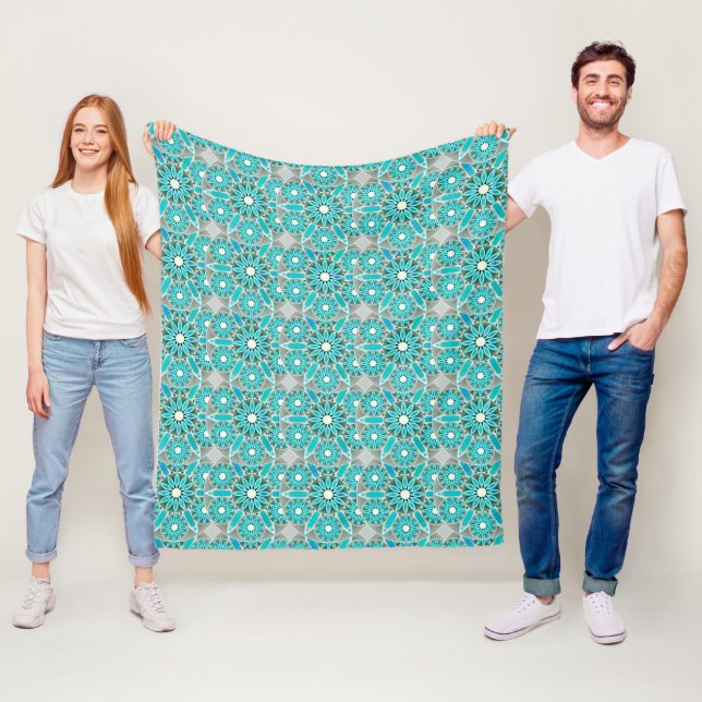 Mandala Muster, Türkis, Silbergrau und Weiß Fleecedecke (Beispiel)