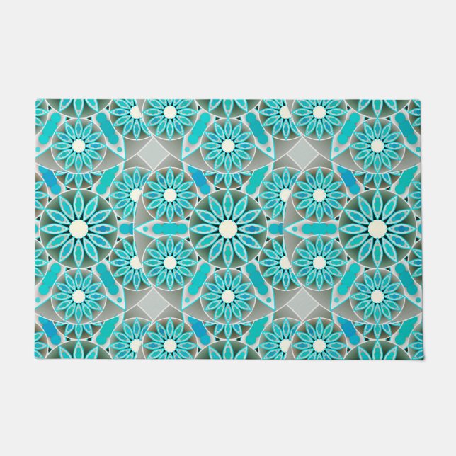 Mandala-Muster, türkis, silbergrau und weiß Fußmatte (Vorderseite)