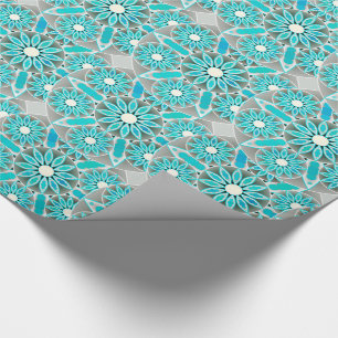 Mandala-Muster, türkis, silbergrau und weiß Geschenkpapier