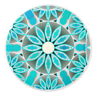 Mandala-Muster, türkis, silbergrau und weiß Keramikknauf