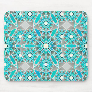 Mandala-Muster, türkis, silbergrau und weiß Mousepad