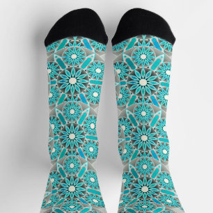 Mandala-Muster, türkis, silbergrau und weiß Socken