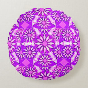 Mandala-Muster, violett, orchid und rosa Rundes Kissen