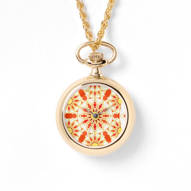 Mandala-Muster, Ziegelrot, Rost, Gold Armbanduhr (Vorderseite)