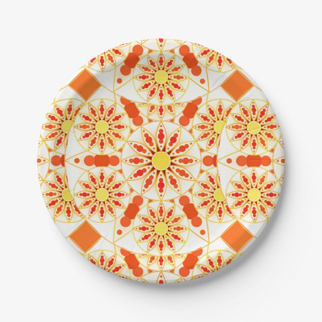 Mandala-Muster, Ziegelrot, Rost, Gold Pappteller (Vorderseite)