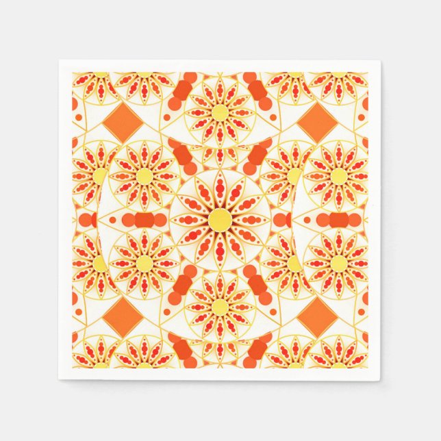 Mandala-Muster, Ziegelrot, Rost, Gold Serviette (Vorderseite)
