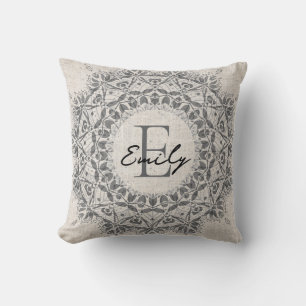 Mandala Name Monogram Monochrome Light Grau Kissen