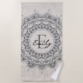Mandala Name Monogram Monochrome Light Grau Strandtuch