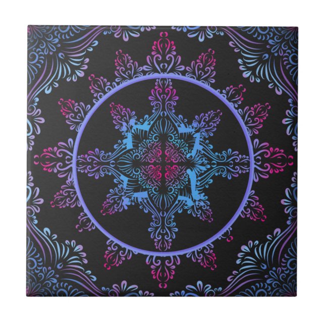Mandala Night Blume Fliese (Vorderseite)