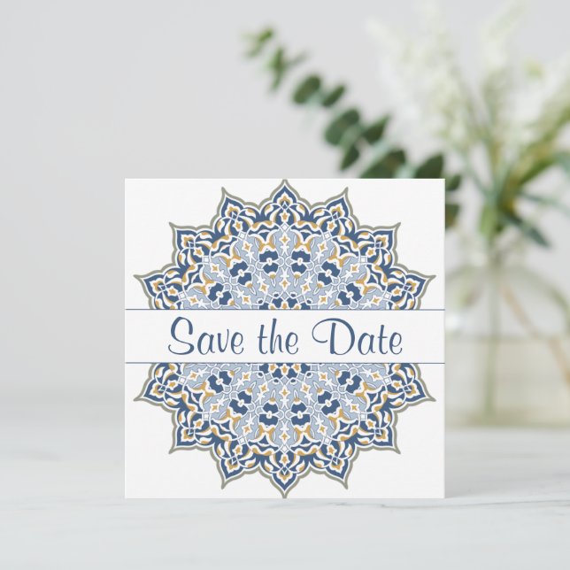 Mandala noir et or Enregistrer la date Invitation (Debout devant)