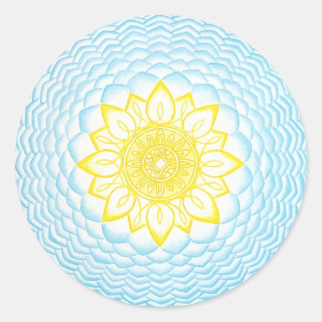 Mandala of Protection Blue Yellow Geometrie Runder Aufkleber (Vorderseite)