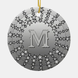 Mandala of Stars, Silver Gray Satin Gradient Keramik Ornament