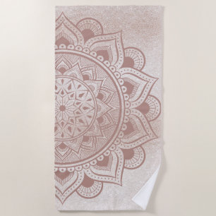 Mandala Om Glitzer Rose Gold Dusty Pink Chic Yogi Strandtuch