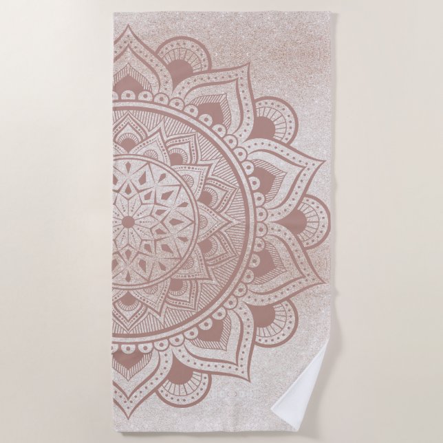 Mandala Om Glitzer Rose Gold Dusty Pink Chic Yogi Strandtuch (Vorderseite)
