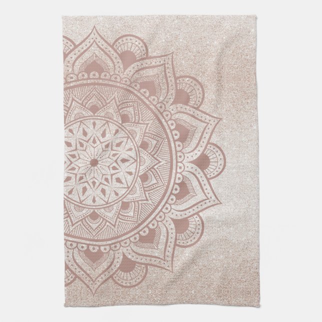 Mandala Om Glitzer Rose Gold Dusty Pink Yoga Zuhau Geschirrtuch (Vertikal)