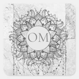 Mandala on Silver Marble   Quadratischer Aufkleber