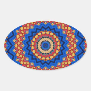 Mandala orange blau ovaler aufkleber