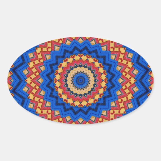 Mandala orange blau ovaler aufkleber (Vorderseite)